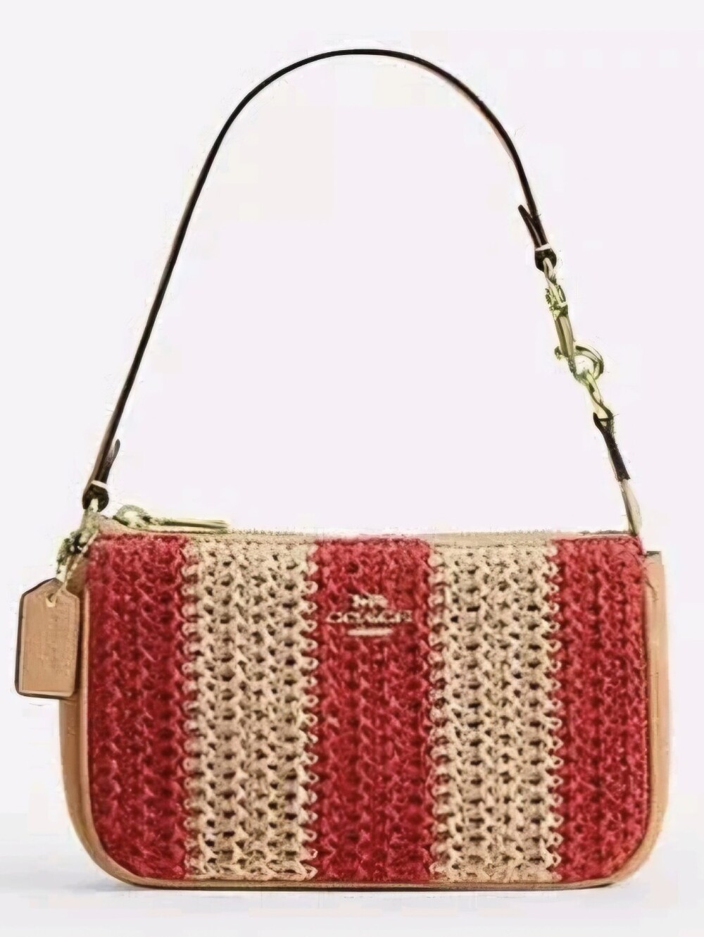 NWT Coach Nolita 19 Sm. Grab Clutch Raffia & Leather Red & Tan - Picture 4 of 12